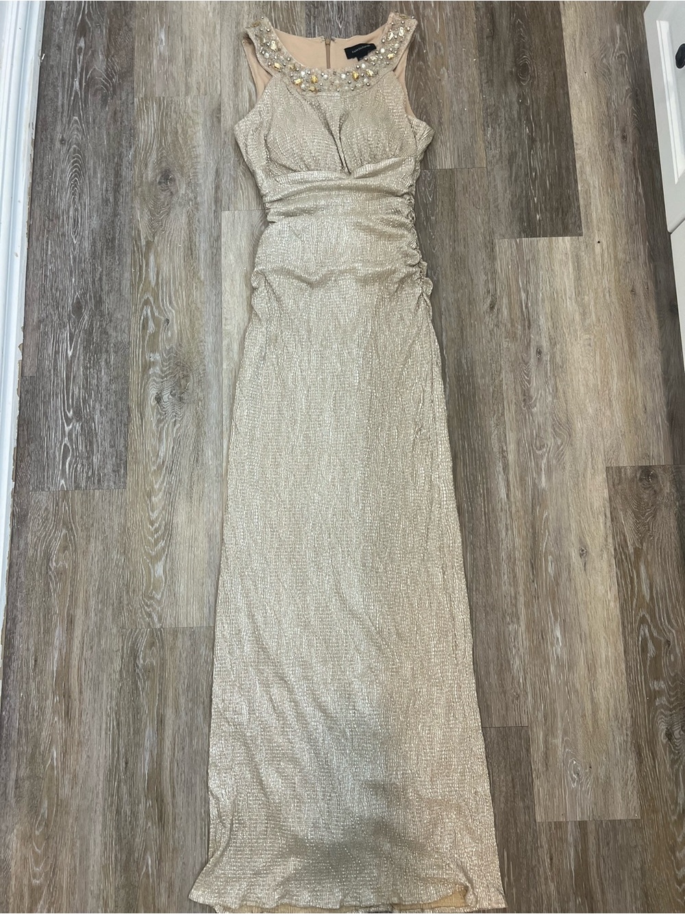 R&M Richards Gold Embellished Sleeveless Midi Dress